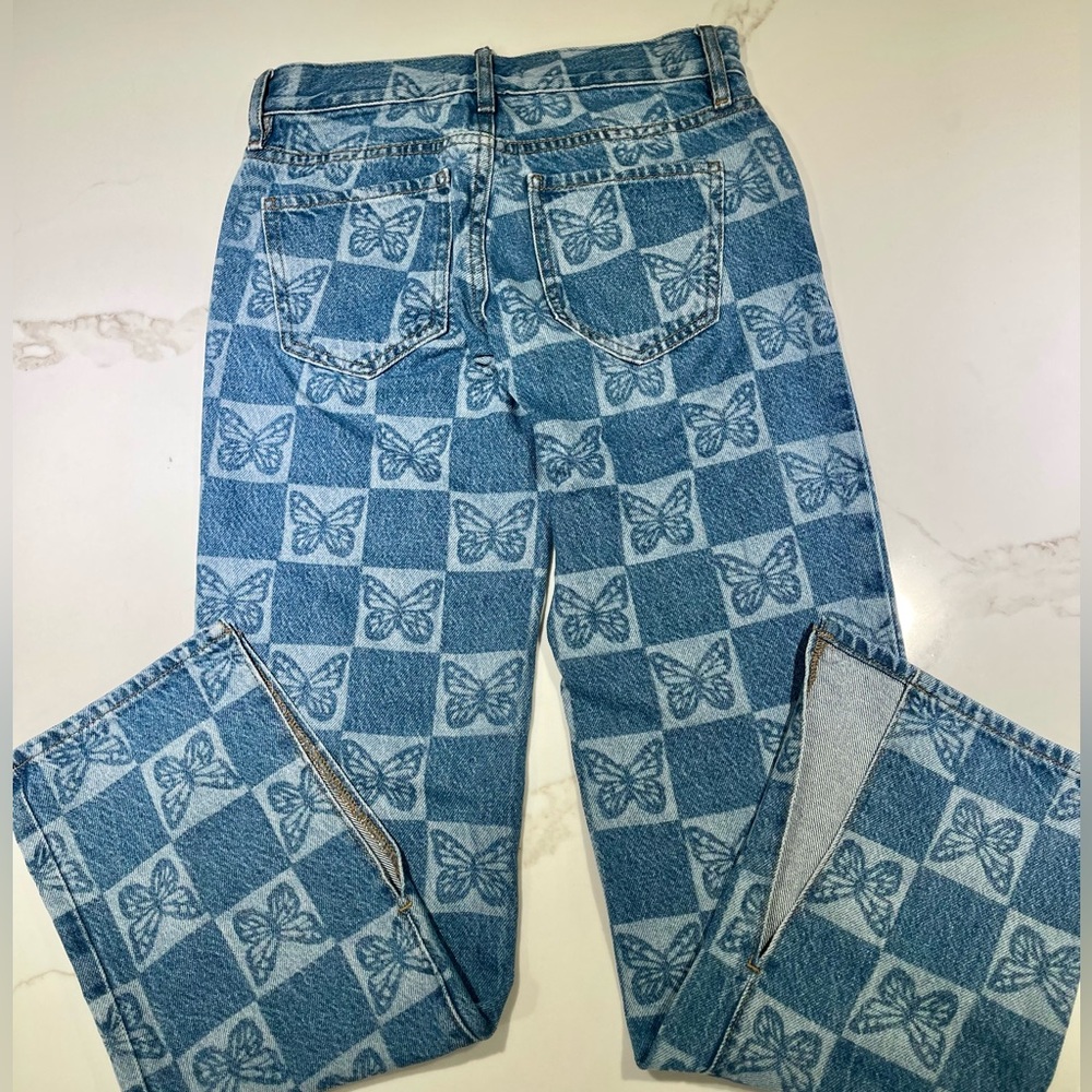 PACSUN Jeans, Low Rise Straight, Boho Butterflies, Medium Blue, Size 22(0) - Picture 5 of 6
